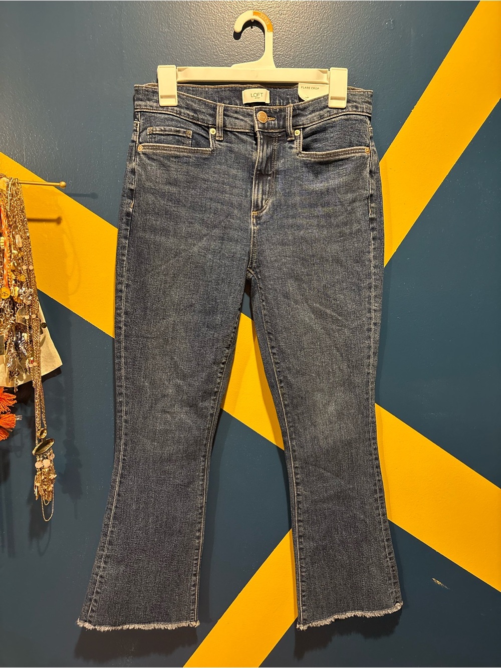 Loft Dark Wash Mid-Rise Cropped Flare Jeans NWT
